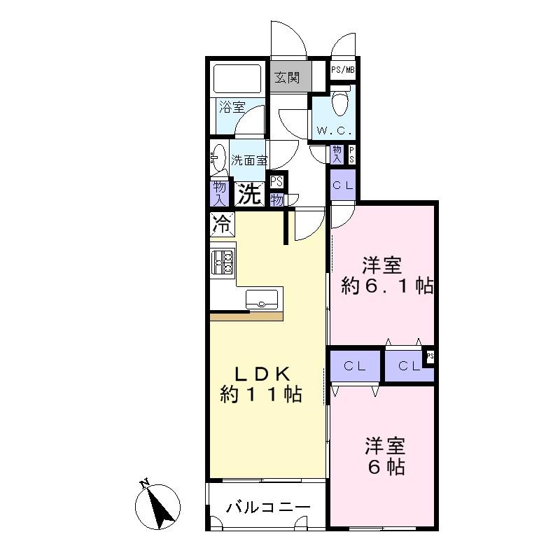 Floor plan. 2LDK, Price 35,800,000 yen, Occupied area 50.11 sq m , Balcony area 3.24 sq m
