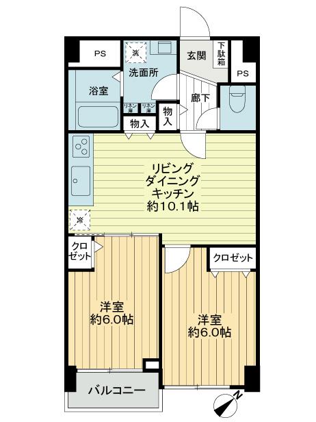 Floor plan. 2LDK, Price 24,800,000 yen, Occupied area 49.63 sq m , Balcony area 3.04 sq m floor plan