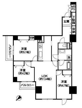 Floor plan. 3LDK, Price 42,800,000 yen, Occupied area 70.09 sq m , Balcony area 6.07 sq m