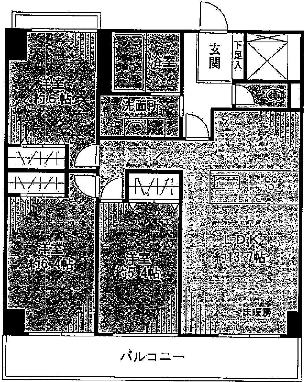 Floor plan. 3LDK, Price 44,800,000 yen, Occupied area 75.92 sq m , Balcony area 9.9 sq m