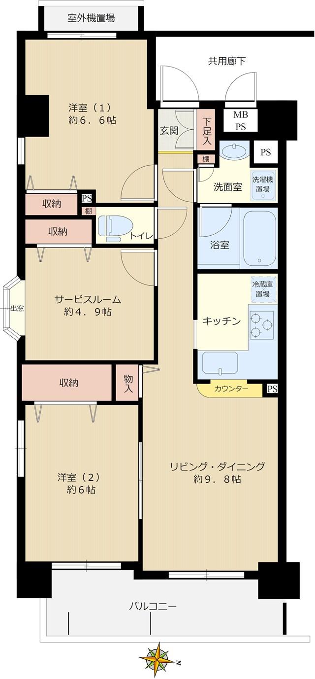 Floor plan. 2LDK + S (storeroom), Price 52,800,000 yen, Footprint 65.6 sq m , Balcony area 7.89 sq m