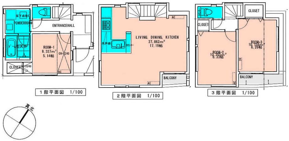 Floor plan. 61,800,000 yen, 3LDK, Land area 51.63 sq m , Building area 81.63 sq m