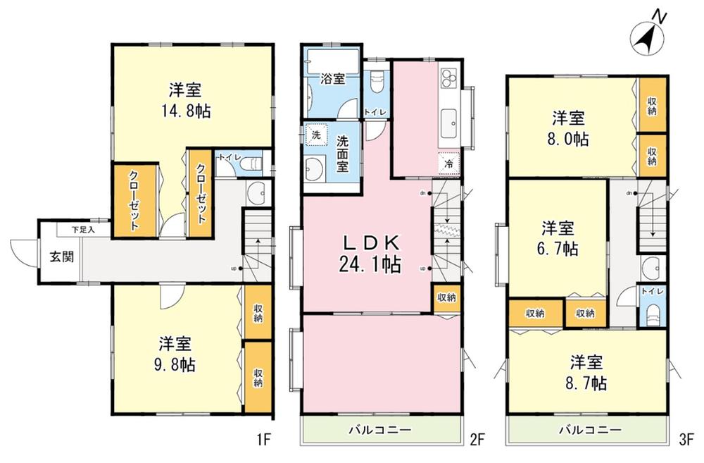 Floor plan. 88,800,000 yen, 4LDK + S (storeroom), Land area 145.46 sq m , Building area 168.52 sq m 4L ・ D ・ K + storeroom