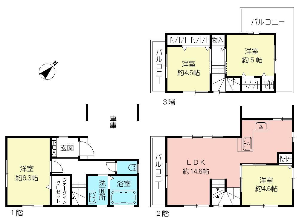Floor plan. Price 59,800,000 yen, 4LDK, Land area 60.14 sq m , Building area 92.95 sq m