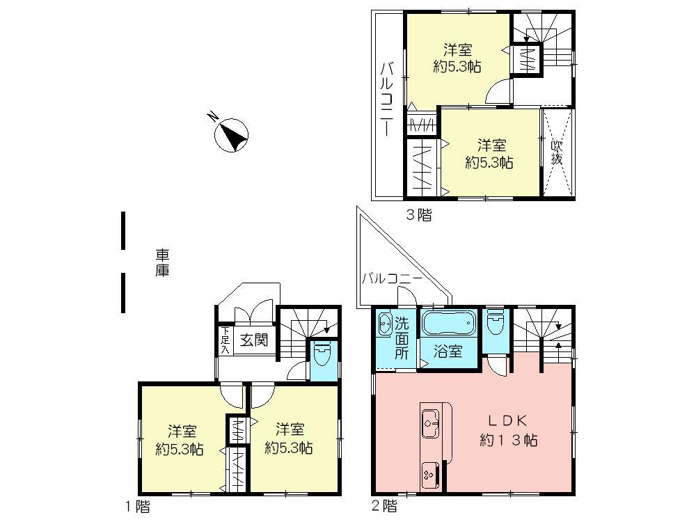 Floor plan. Price 58,800,000 yen, 4LDK, Land area 61.77 sq m , Building area 90.84 sq m
