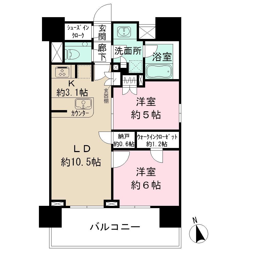 Floor plan. 2LDK, Price 51,800,000 yen, Occupied area 58.05 sq m , Balcony area 13 sq m