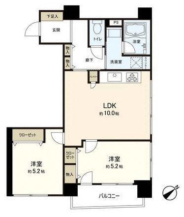 Floor plan. 2LDK, Price 26,900,000 yen, Occupied area 49.97 sq m , Balcony area 3.46 sq m