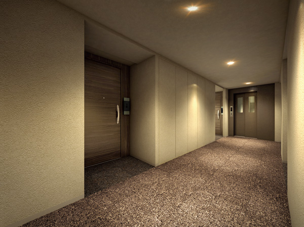Buildings and facilities. Privacy highly hotel-like carpet paste on the inner corridor design. With to shut out the line of sight from the outside world, Since there is no windows facing the inner corridor, It enhances privacy. (Inner corridor Rendering)