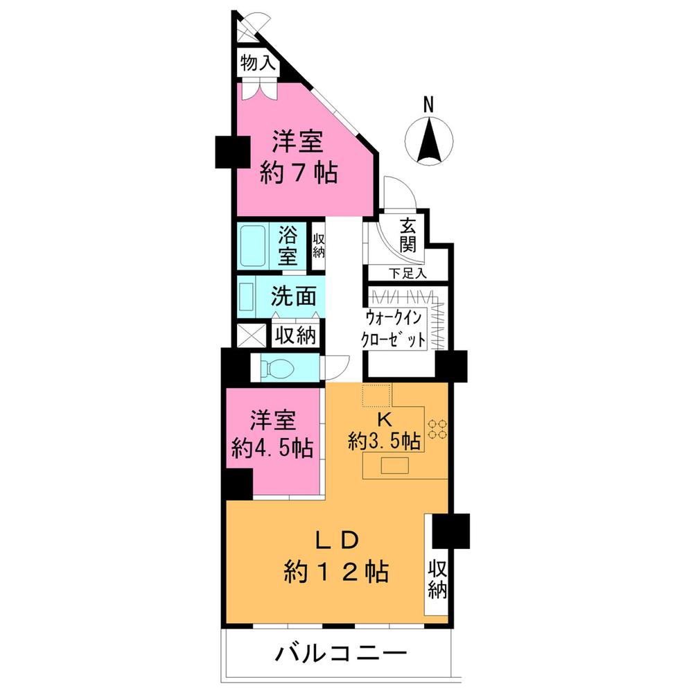 Floor plan. 2LDK, Price 36,800,000 yen, Occupied area 75.36 sq m , Balcony area 6.77 sq m