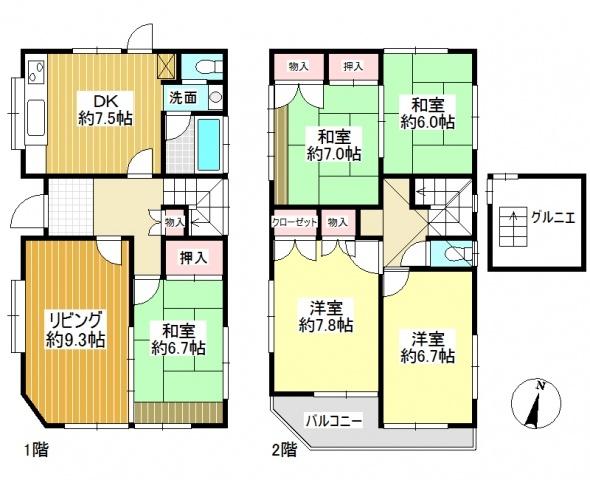 Floor plan. 79,800,000 yen, 5LDK, Land area 87.14 sq m , Building area 116.23 sq m