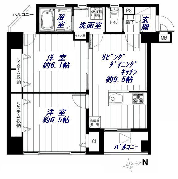 Floor plan. 2LDK, Price 29,900,000 yen, Occupied area 49.58 sq m , Balcony area 3.82 sq m