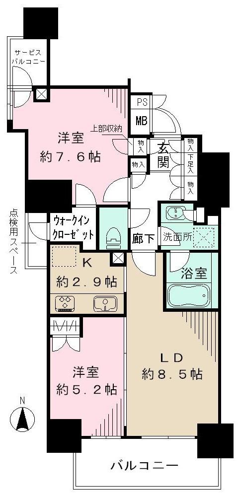 Floor plan. 2LDK, Price 40,800,000 yen, Footprint 55.9 sq m , Balcony area 6.67 sq m
