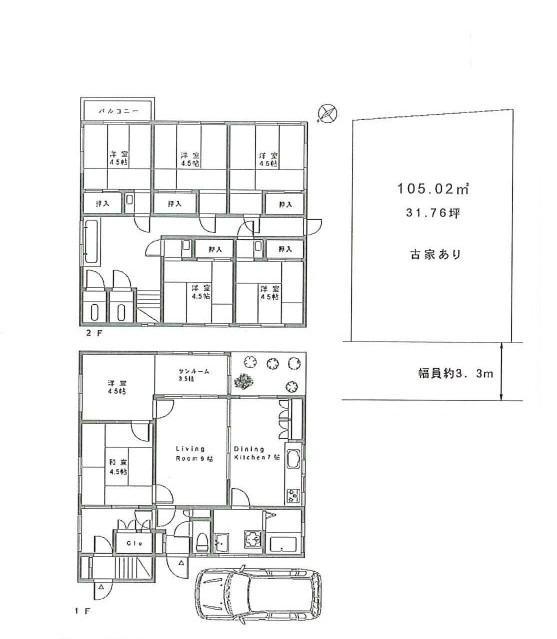 Floor plan. 78,800,000 yen, 7LDK, Land area 105.02 sq m , Building area 126.41 sq m
