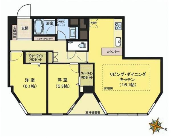 Floor plan. 2LDK, Price 54,800,000 yen, Occupied area 76.57 sq m