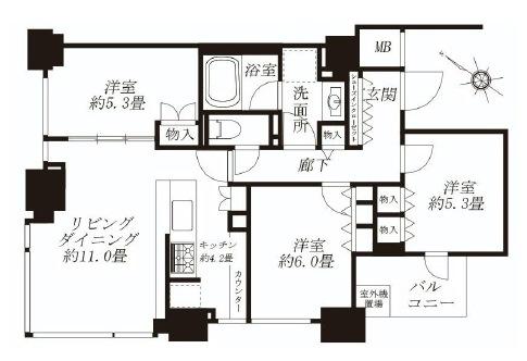 Floor plan. 3LDK, Price 84,800,000 yen, Occupied area 71.61 sq m , Balcony area 4.1 sq m