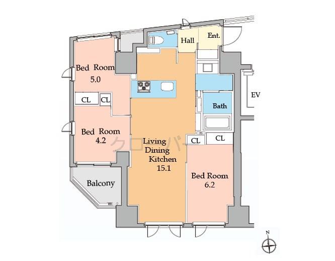 Floor plan. 3LDK, Price 58,600,000 yen, Occupied area 65.31 sq m