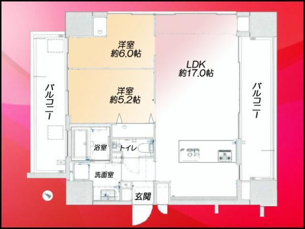 Floor plan. 2LDK, Price 65 million yen, Occupied area 57.68 sq m , Balcony area 20.46 sq m floor plan