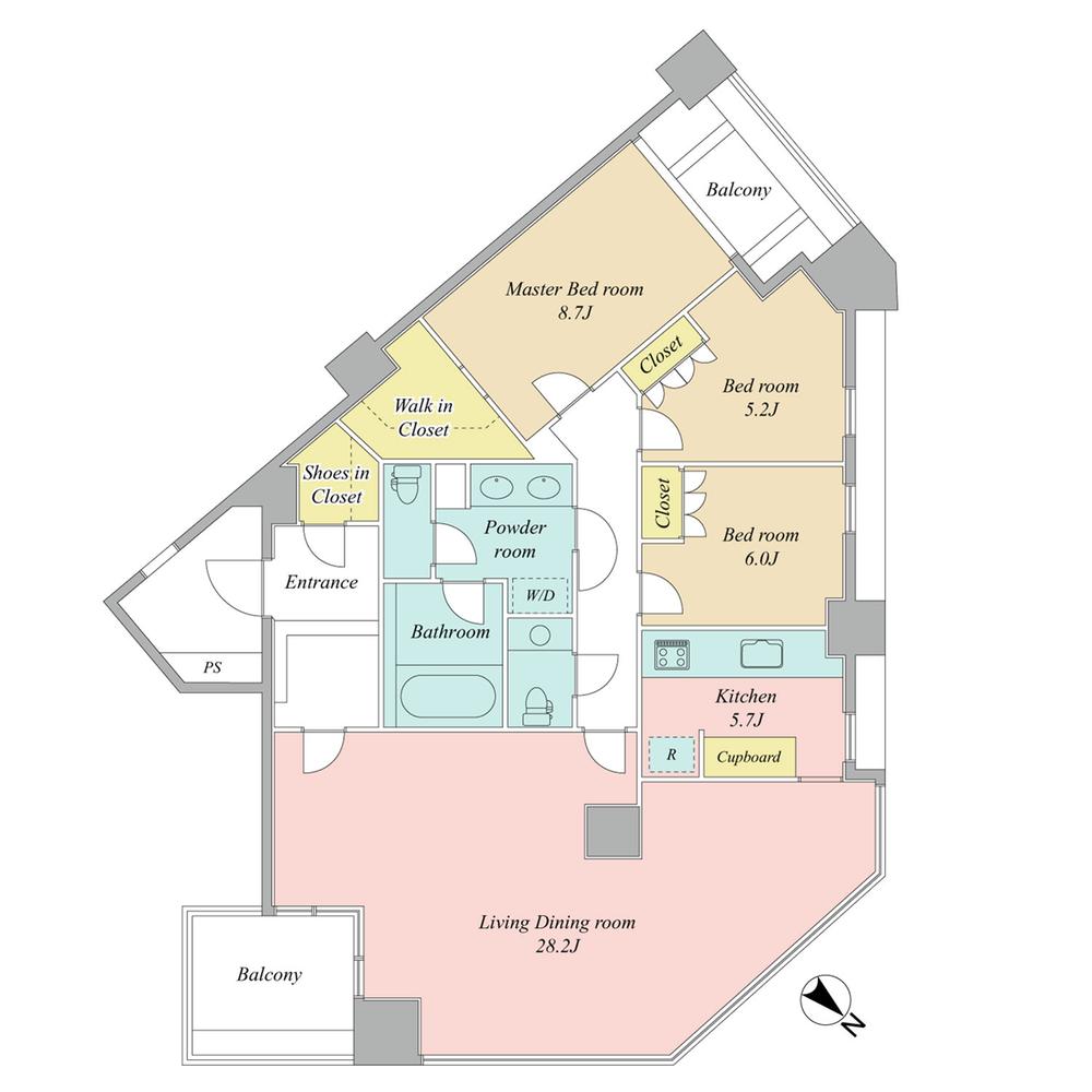 Floor plan. 3LDK, Price 268 million yen, Footprint 128.63 sq m , Balcony area 15.24 sq m