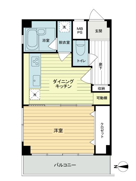 Floor plan. 1DK, Price 14.8 million yen, Occupied area 29.88 sq m , Balcony area 4.91 sq m