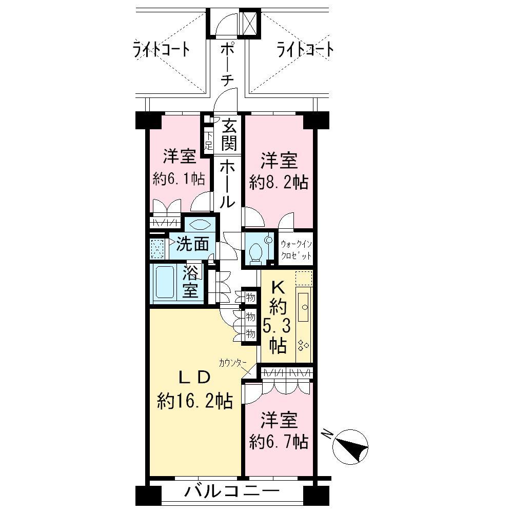 Floor plan. 3LDK, Price 135 million yen, Occupied area 96.36 sq m , Balcony area 6.7 sq m