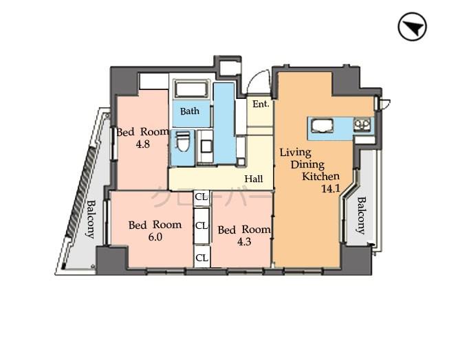 Floor plan. 3LDK, Price 57,600,000 yen, Footprint 67.2 sq m , Balcony area 10.51 sq m