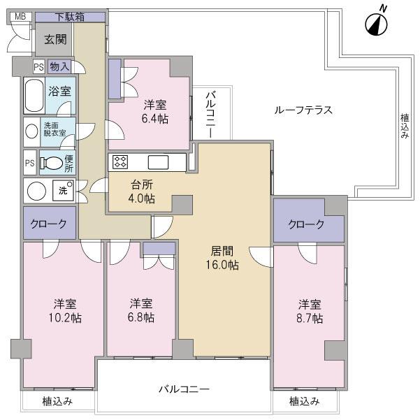 Floor plan. 4LDK, Price 98 million yen, Footprint 121.81 sq m , Balcony area 20.73 sq m 4LDK + 2WIC, 121.81 square meters