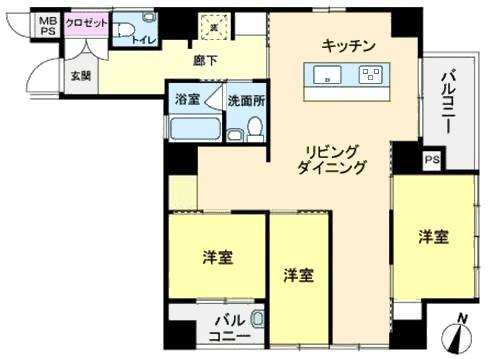 Floor plan. 3LDK, Price 63,800,000 yen, Footprint 78.1 sq m , Balcony area 8.37 sq m