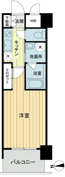 Floor plan. 1K, Price 18 million yen, Footprint 24.5 sq m , Balcony area 4.18 sq m