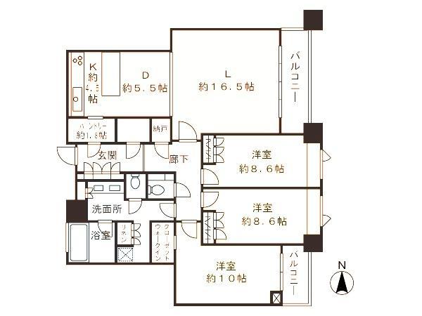 Floor plan. 3LDK, Price 268 million yen, Footprint 129.78 sq m , Balcony area 11.8 sq m