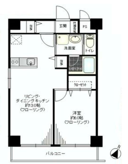 Floor plan. 1LDK, Price 25,800,000 yen, Occupied area 43.74 sq m , Balcony area 5.4 sq m