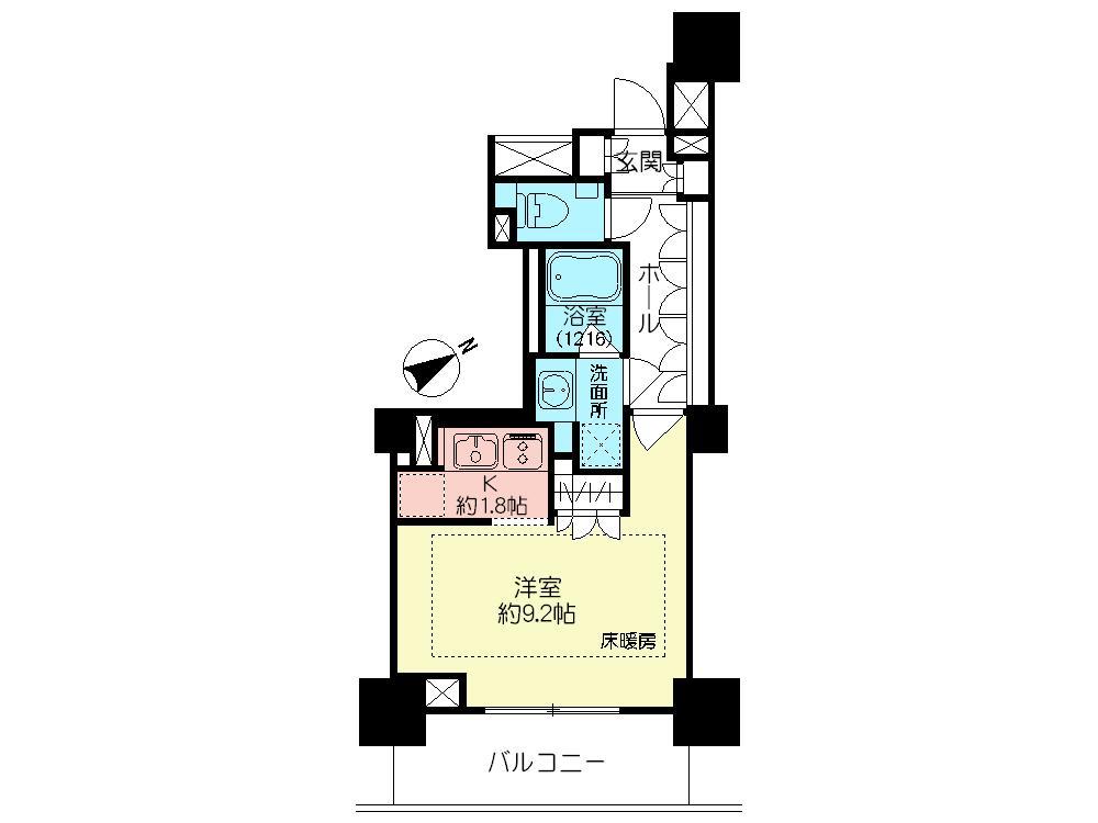 Floor plan. 1K, Price 37,800,000 yen, Occupied area 33.61 sq m , Balcony area 6.82 sq m