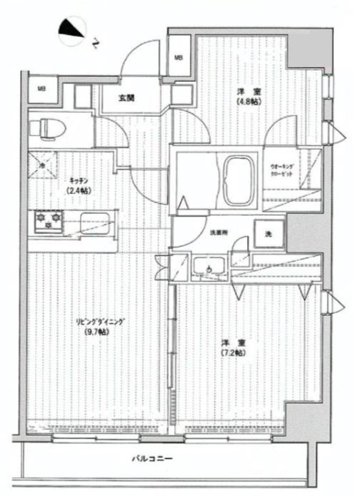 Floor plan. 2LDK, Price 49,800,000 yen, Footprint 55.4 sq m , Balcony area 6.08 sq m