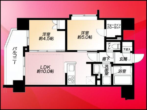 Floor plan. 2LDK, Price 47,800,000 yen, Occupied area 45.13 sq m , Balcony area 7.32 sq m floor plan. Per corner room, All Shitsumado There