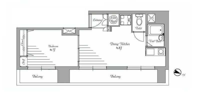 Floor plan. 1DK, Price 14.8 million yen, Occupied area 26.26 sq m , Balcony area 9 sq m