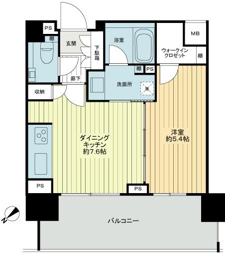Floor plan. 1DK, Price 29.5 million yen, Occupied area 34.16 sq m , Balcony area 11.25 sq m