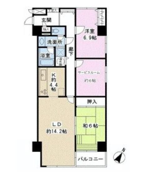 Floor plan. 2LDK+S, Price 71,060,000 yen, Occupied area 91.39 sq m , Balcony area 3.95 sq m