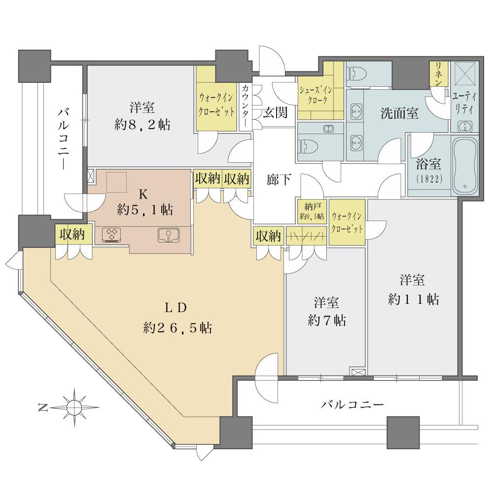 Floor plan. 3LDK, Price 219 million yen, Footprint 138.44 sq m , Balcony area 17.95 sq m