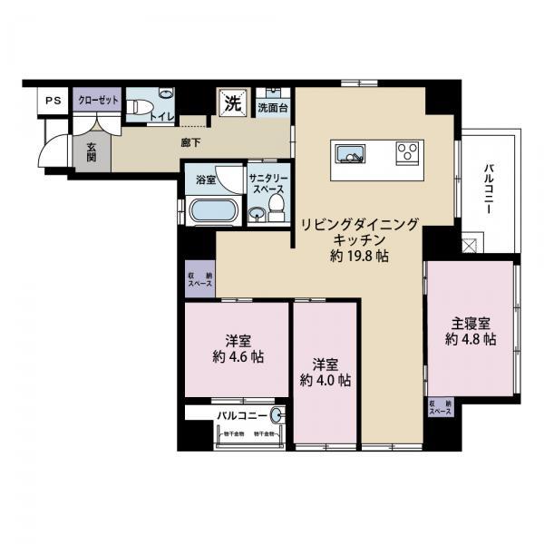 Floor plan. 3LDK, Price 63,800,000 yen, Footprint 78.1 sq m , Balcony area 8.37 sq m