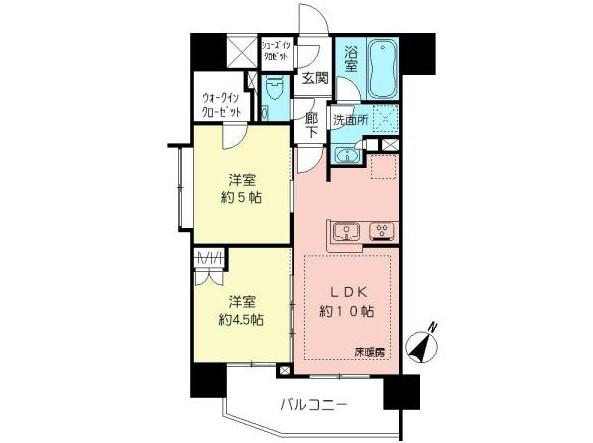 Floor plan. 2LDK, Price 47,800,000 yen, Occupied area 45.13 sq m , Balcony area 7.32 sq m