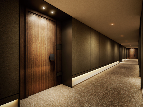 Shared facilities.  [The inner corridor Rendering] The inner corridor hotel like. Since the air-conditioning has been equipped, From the elevator hall to the private residence, You can comfortably approach. Also shut out the line of sight from the outside, Etc. In addition there is a low possibility of intrusion, Privacy - and you can expect a higher effect on security.