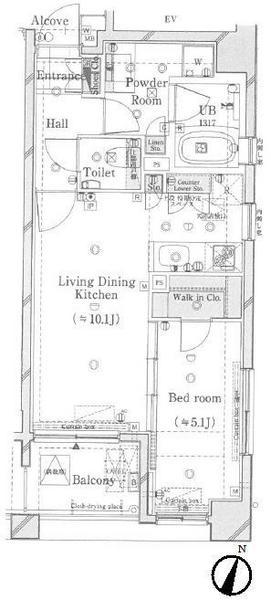 Floor plan. 1LDK, Price 31,800,000 yen, Occupied area 39.72 sq m , Balcony area 3.96 sq m