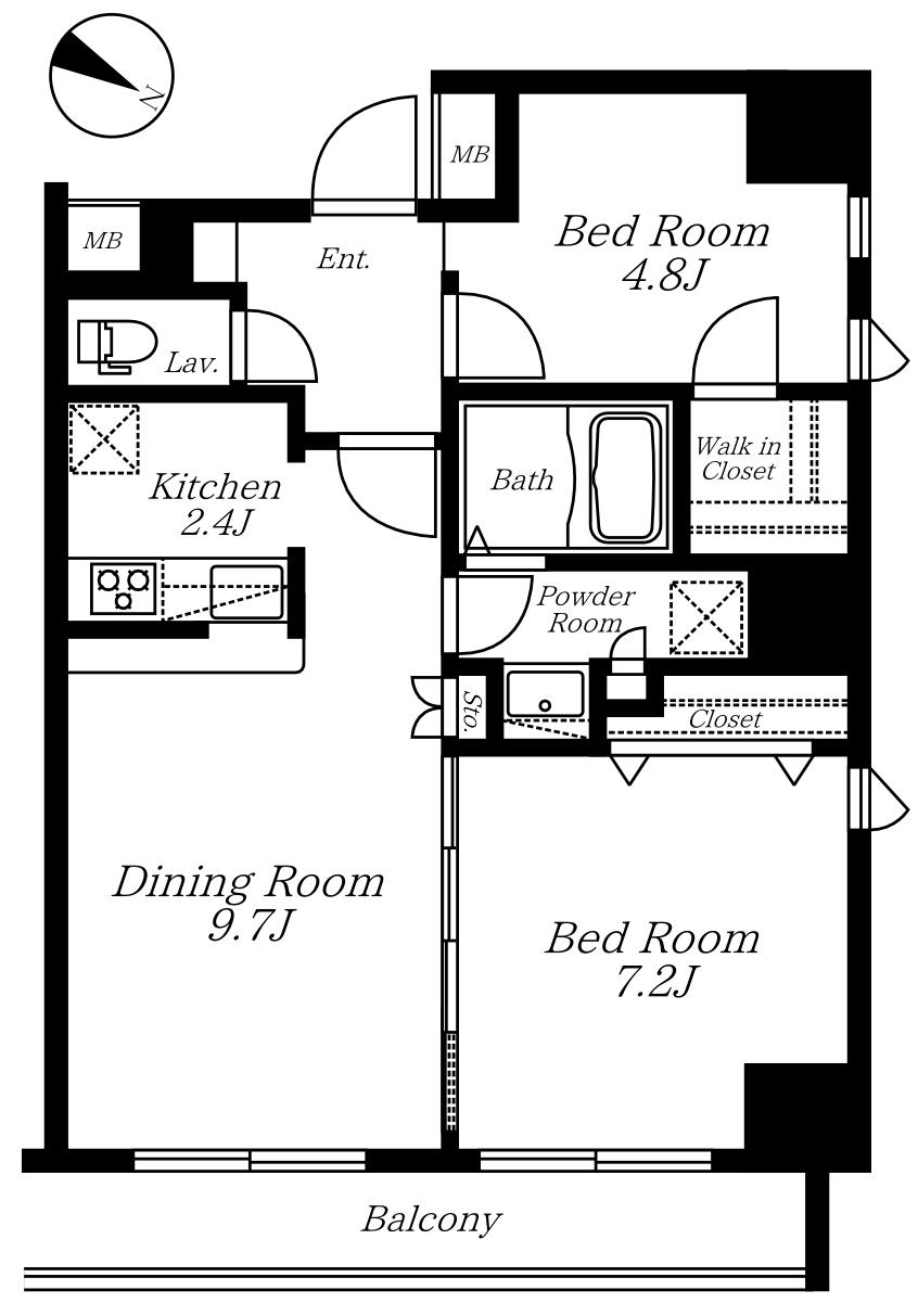 Floor plan. 2LDK, Price 47,800,000 yen, Footprint 55.4 sq m , Balcony area 6.08 sq m easy-to-use floor plan design, Built after the non-resident