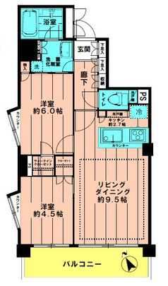 Floor plan. 2LDK, Price 52 million yen, Occupied area 55.42 sq m , Balcony area 9.72 sq m