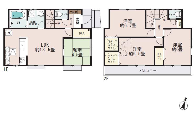 Floor plan. (Building 2), Price 49,800,000 yen, 4LDK, Land area 112.85 sq m , Building area 89.42 sq m