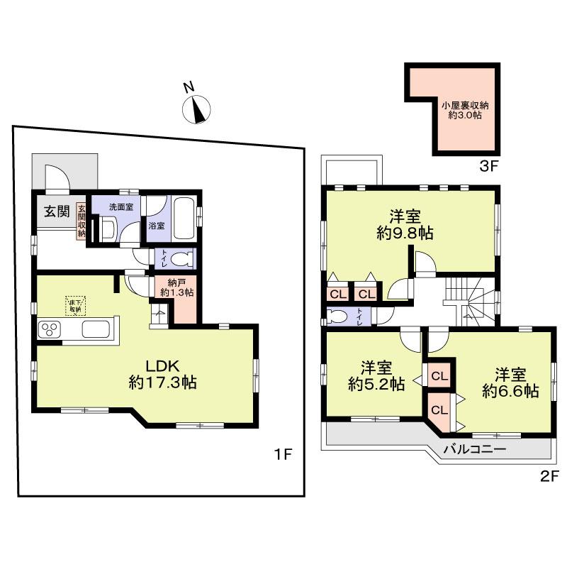 Floor plan. 57,800,000 yen, 3LDK, Land area 116.4 sq m , Building area 92.94 sq m