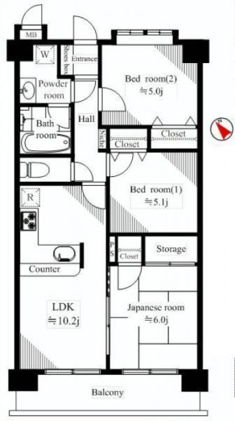 Floor plan. 3LDK, Price 26,800,000 yen, Occupied area 59.85 sq m , Balcony area 8.55 sq m