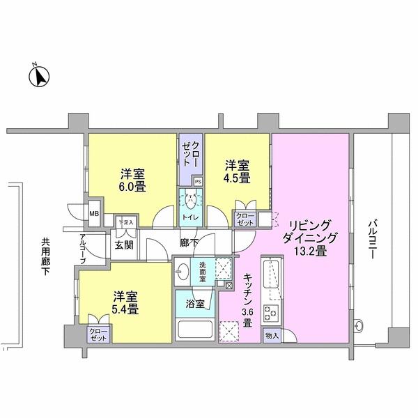 Floor plan. 3LDK, Price 31,800,000 yen, Occupied area 70.19 sq m , Balcony area 14.25 sq m floor plan