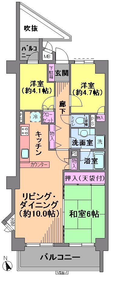 Floor plan. 3LDK, Price 29,800,000 yen, Occupied area 70.39 sq m , Balcony area 10.65 sq m