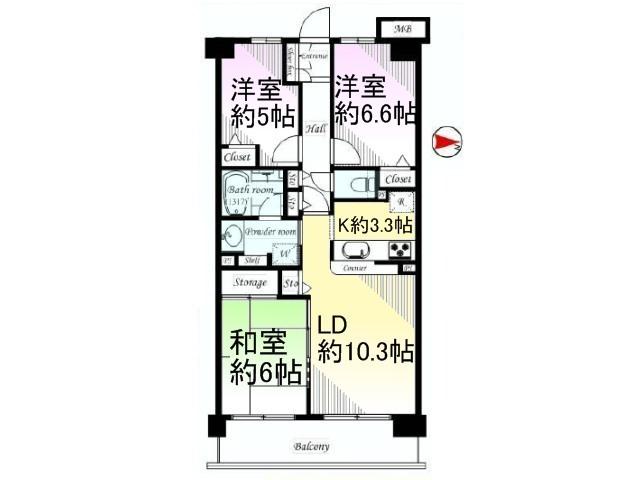 Floor plan. 3LDK, Price 29,900,000 yen, Footprint 68.4 sq m , Balcony area 9.6 sq m Floor