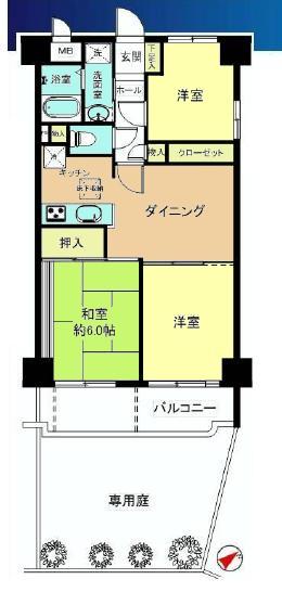 Floor plan. 3DK, Price 26,800,000 yen, Occupied area 57.14 sq m , By connecting the balcony area 8.05 sq m Western and dining in the open, Is a floor plan can also be used as 2LDK.